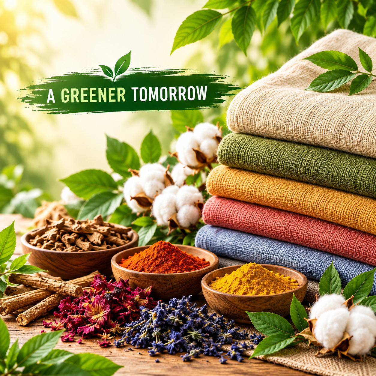 Naturally dyed fabrics with cotton, spices and dye botanicals