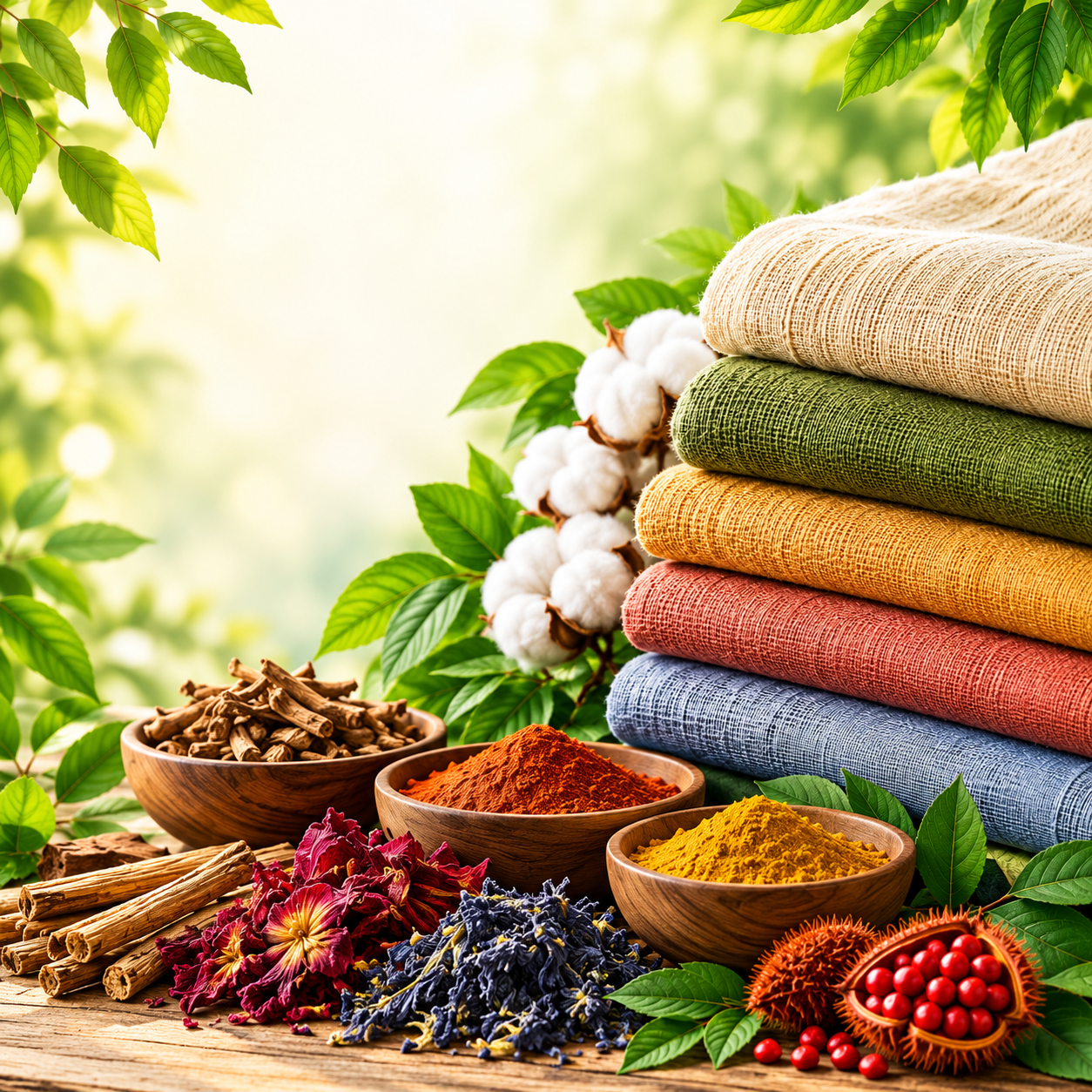 Natural dye materials: roots, leaves, flowers and seeds