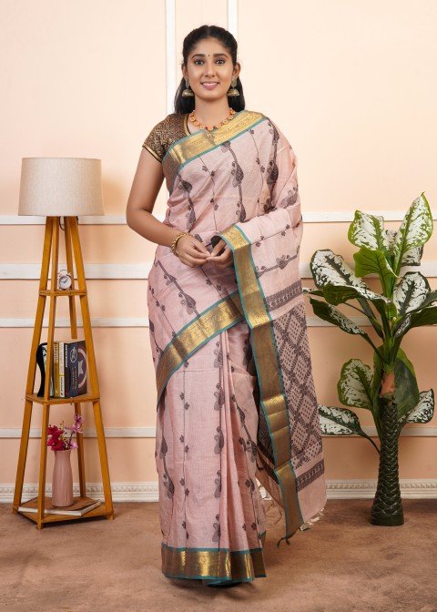 Handloom Cotton Saree — Pink